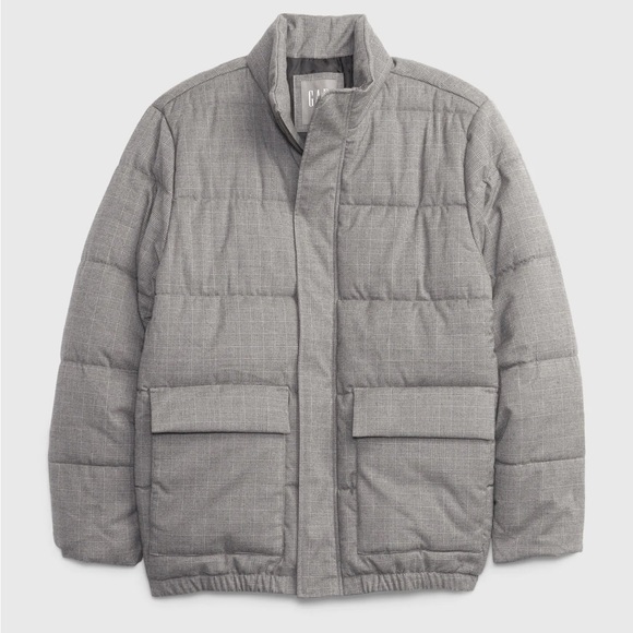 Men’s Gray Plaid Puffer Jacket, Gap, M/Medium - Picture 1 of 7